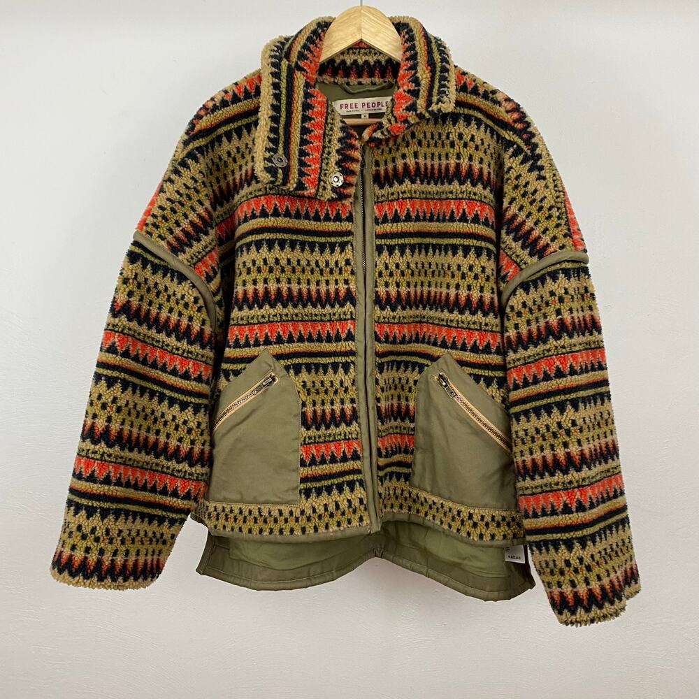 Free People Golden Hour Fleece Dolman Jacket - Neutral Motif - Size XS